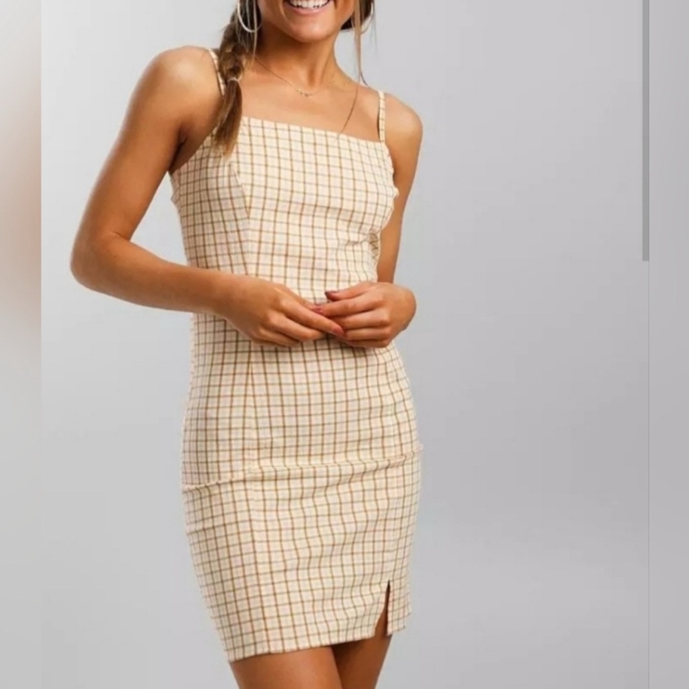 Billabong Plaid Brown & Cream Sun Dress